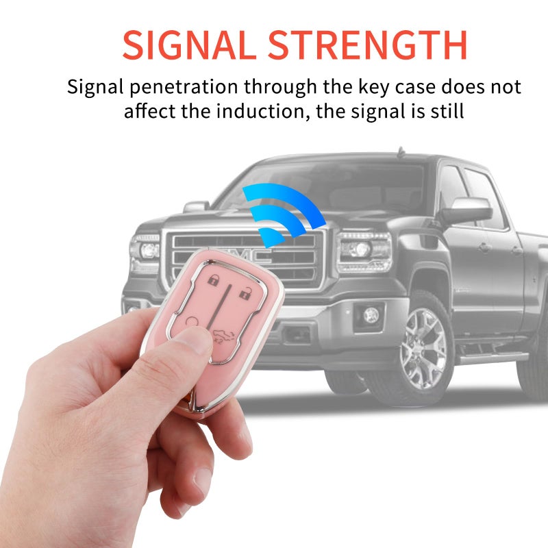 Pangpai Pink Key Fob Cover for Chevy GMC, Soft TPU Key Case Protection with Bling Keychain Fit for Silverado GMC Sierra 1500 2500HD 3500HD Terrain Acadia 5 Buttons - Image 5
